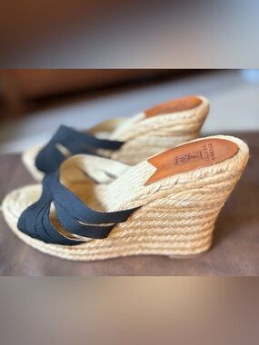 Stubbs & Wootton Black Espadrille Wedge Slide Sandals